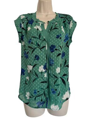 Daniel Rainn Peasant XS Top Spring Summer Plus Size Shirt Blouse Green